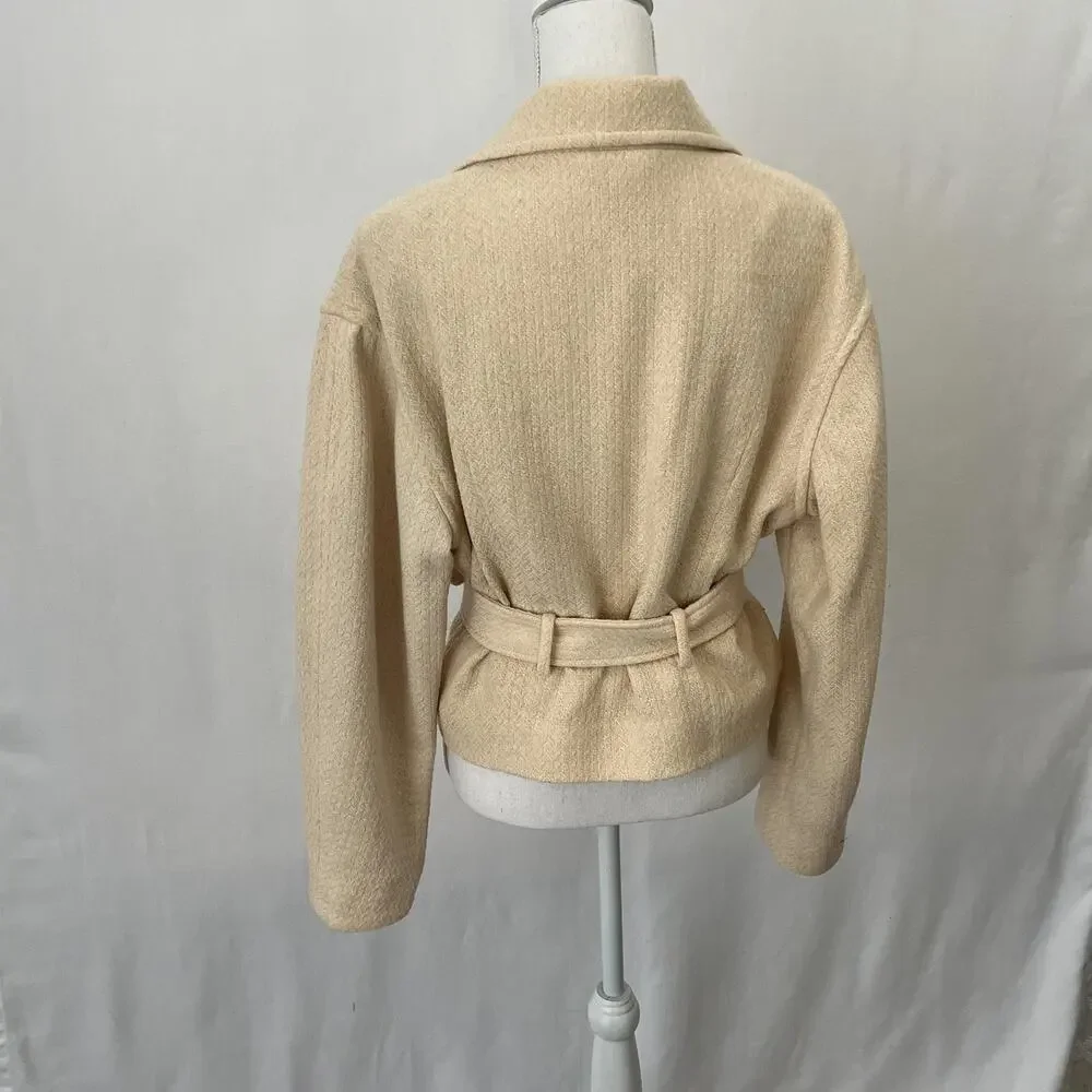 & Other Stories Jacket Womens 2 Beige Wool Herringbone Belted‎ Short LA Atelier